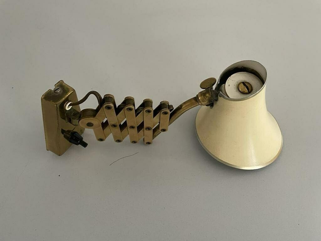 Diabolo Design Cream Metal Shade And Brass Scissor Wall Lamp By Karl Lang For Sis Licht, 1950s, Germany photo buy