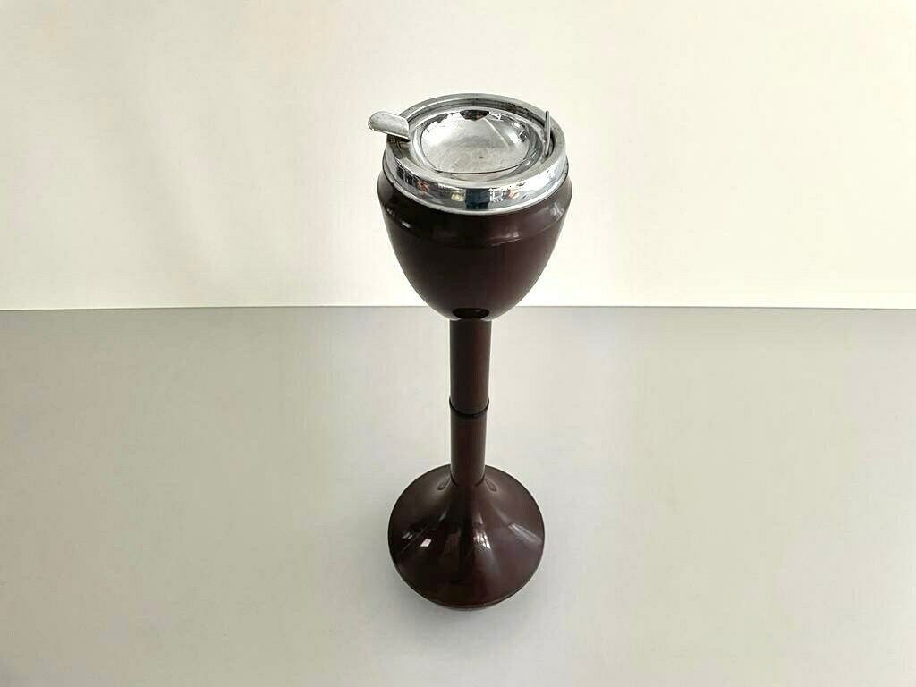 Brown And Chrome Metal Self Standing Industrial Floor Ashtray, 1970s, Italy photo furniture