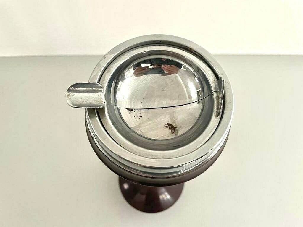Brown And Chrome Metal Self Standing Industrial Floor Ashtray, 1970s, Italy photo vinterior