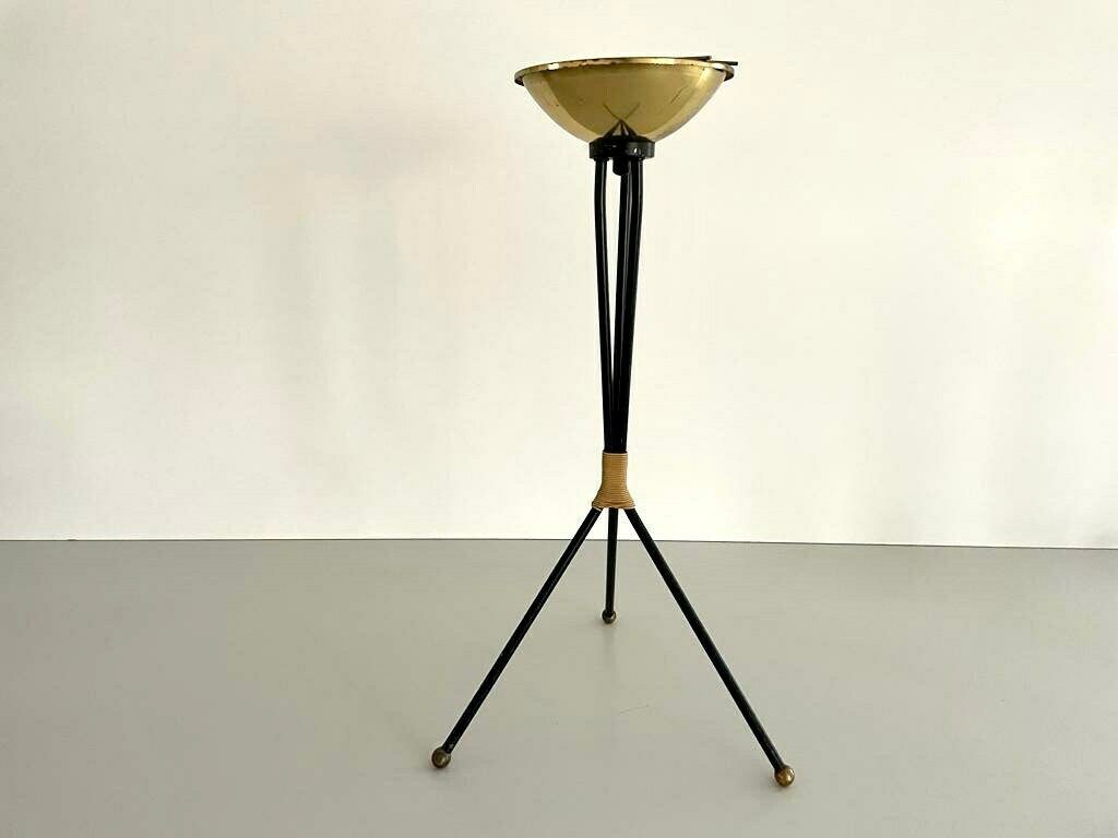 Italian Black Body   Gold Top Metal Elegantly Designed Self Standing Tripod Ashtray   1950s, Italy photo for sale