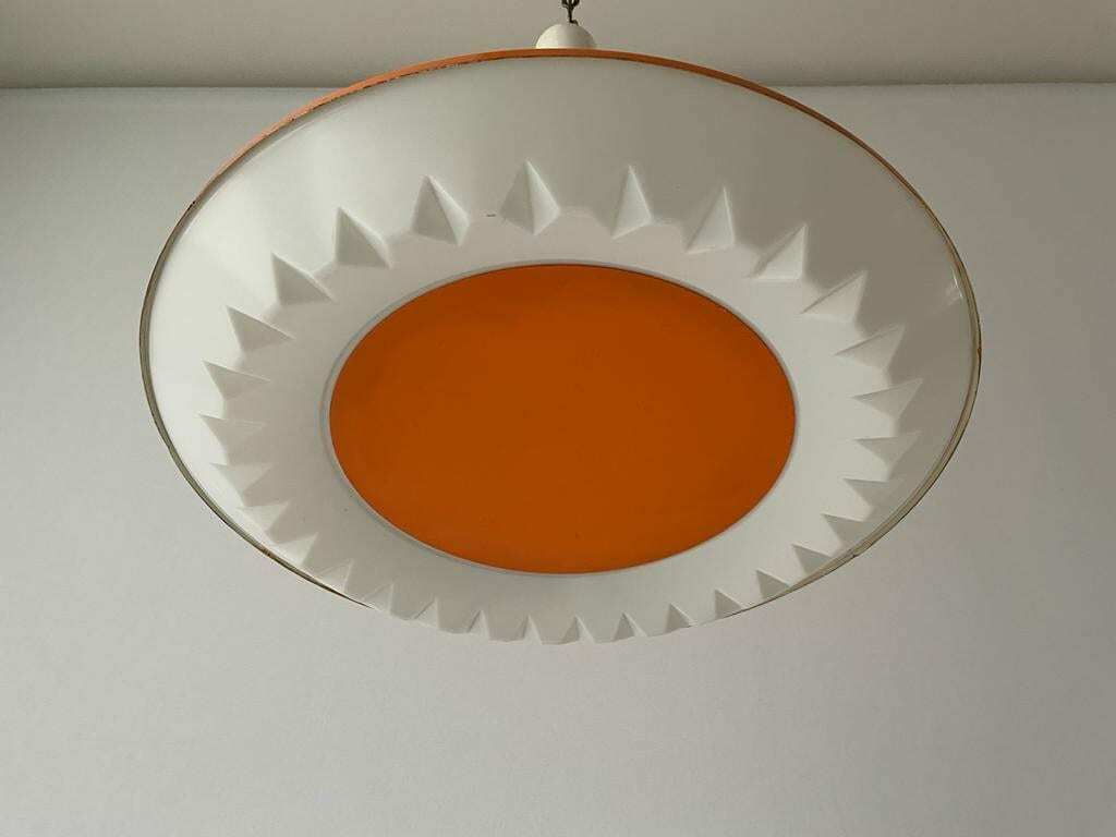 Pop Art Orange Metal Body And White Glass Large Ceiling Lamp By Novalux, 1970s, Italy photo furniture