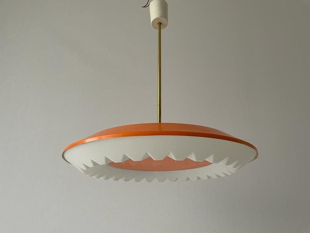 Pop Art Orange Metal Body And White Glass Large Ceiling Lamp By Novalux, 1970s, Italy photo for sale