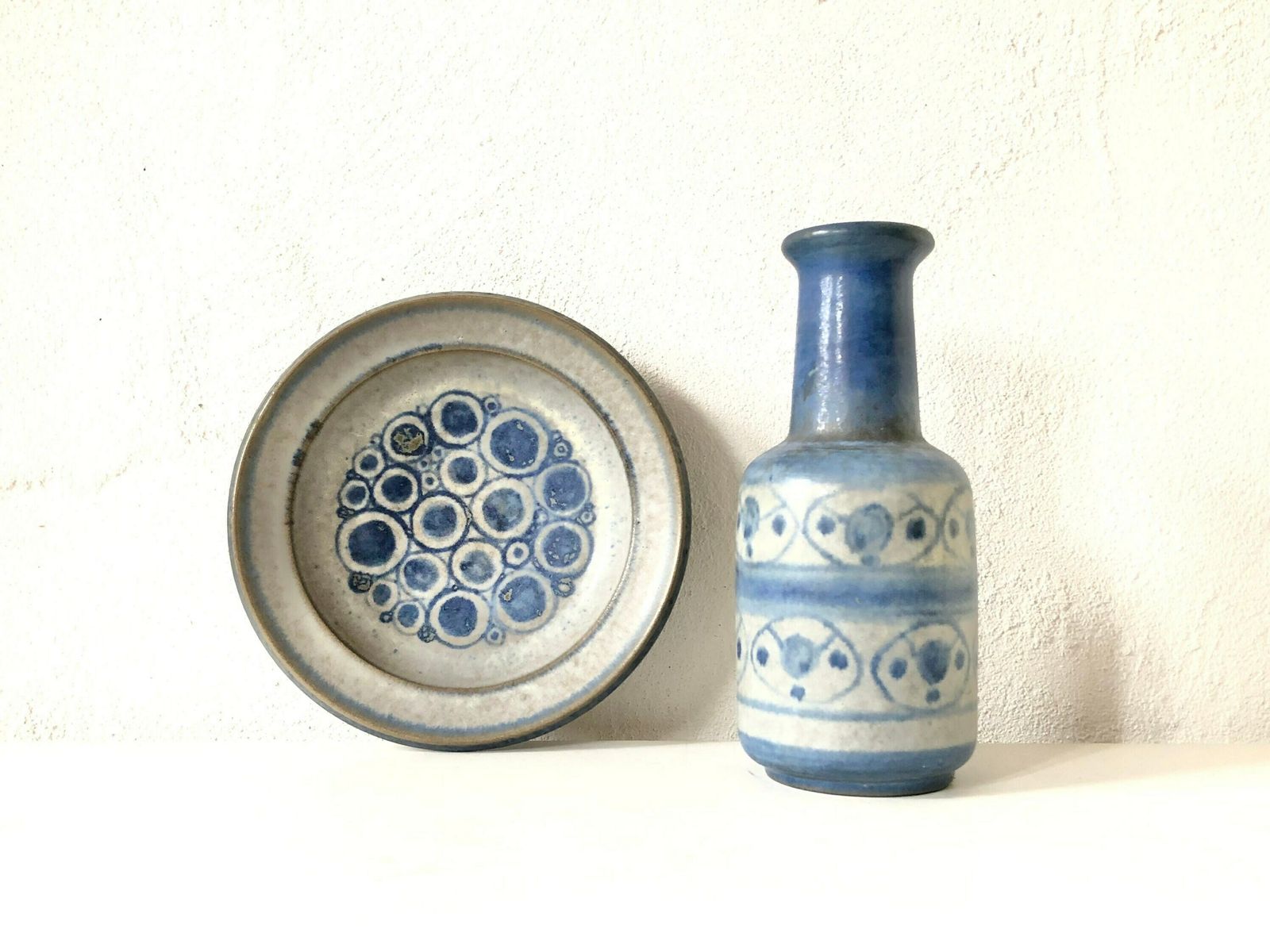 Danish Design Ceramic Art Pieces In Beautiful Blue Colors And Pattern From Michael Andersen And Marianne Starck, Bornholm.