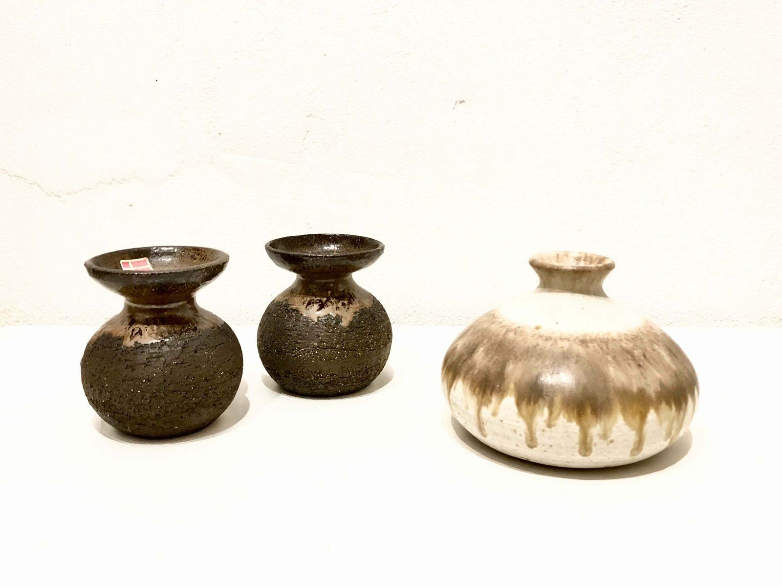 Collection Of Three Danish Design Mid Century Candlesticks And Vase Fine Art Ceramic Pieces From Kamo And Lehmann