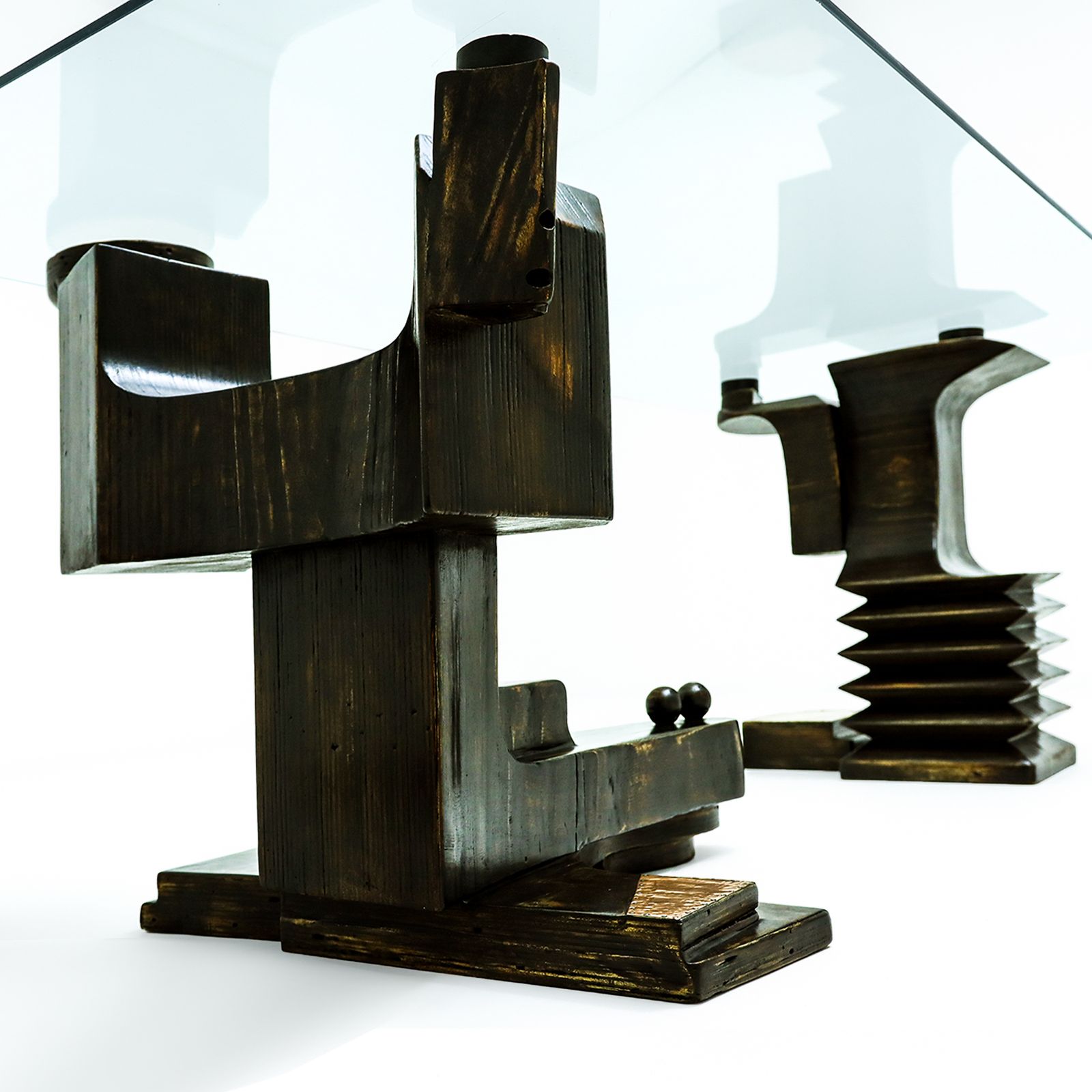 Brutalist Wooden And Glass Dining Table By Nerone, Giovanni Ceccarelli, Co Founder Gruppo Np2 photo for sale