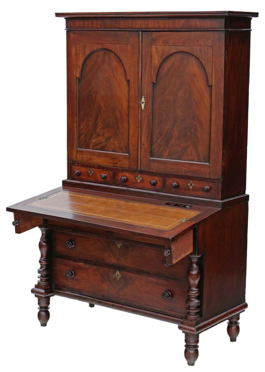 Georgian Elegance: Antique High Quality Mahogany Housekeeper's Cupboard With Secretaire, Circa 1800 photo Furniture