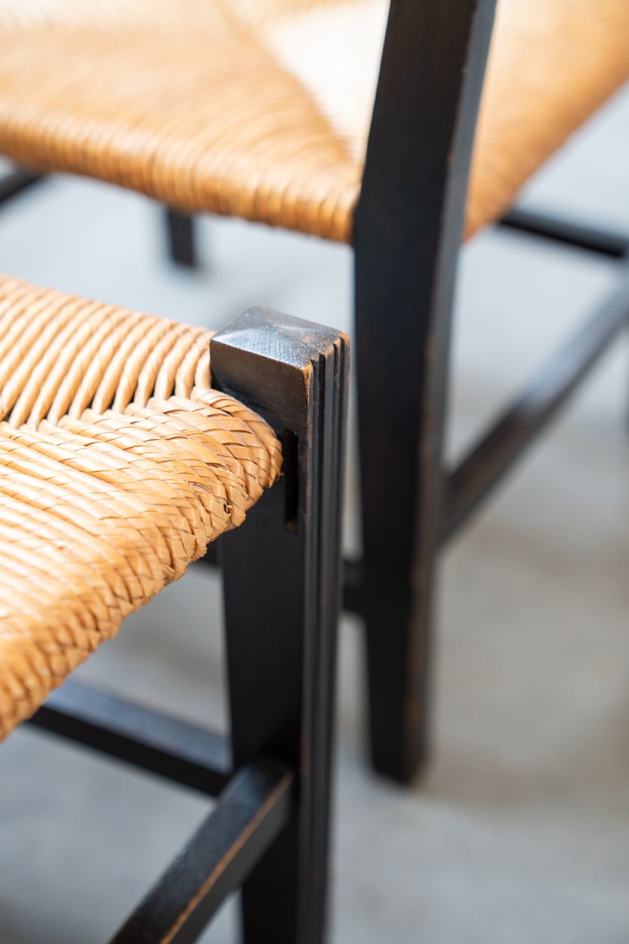 photo vinterior 2 Low Chamber Chairs In Hand Woven Rice Straw, 1950s/1960s