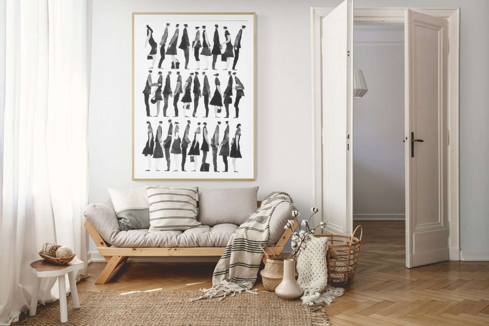 Tall People Monochrome Large Cotton Canvas Wall Art
