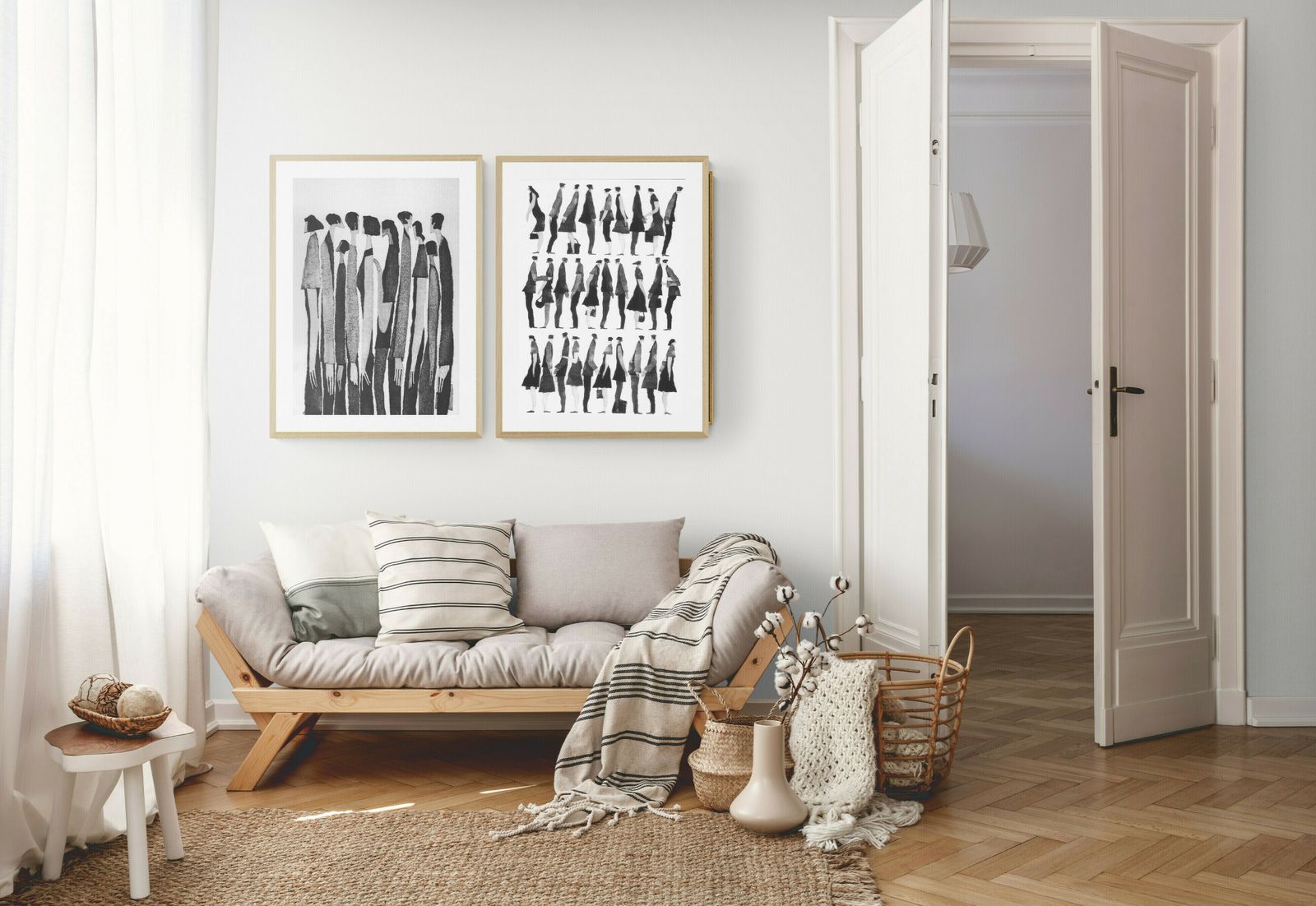 Tall People Monochrome Large Cotton Canvas Wall Art photo furniture