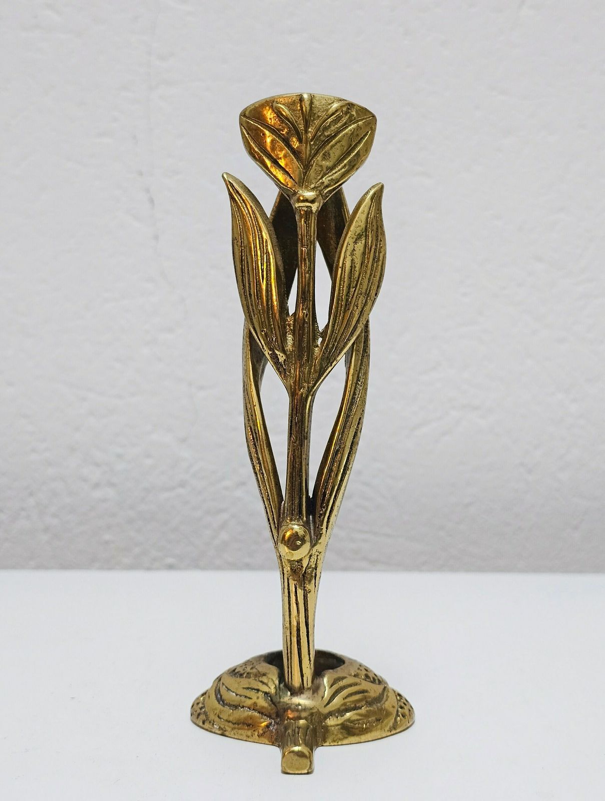 Extremely Rare Sculptural Brutalist Gilt Bronze Iris Shaped Candle Holder Designed By Heinz Goll // Made In Austria In 1960s photo vinterior