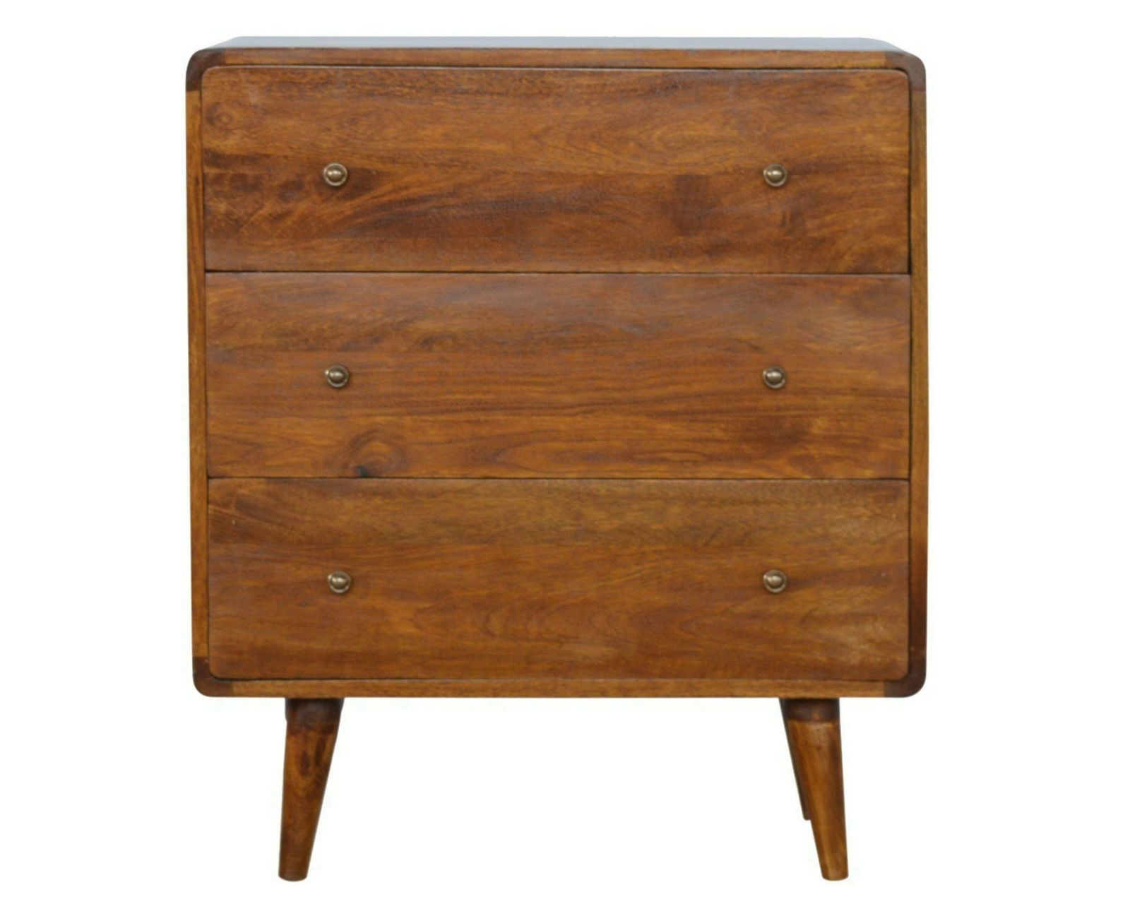 Handmade Solid Wood Mid Century Style Curved Chestnut Chest Of Drawers Storage Bedroom Furniture