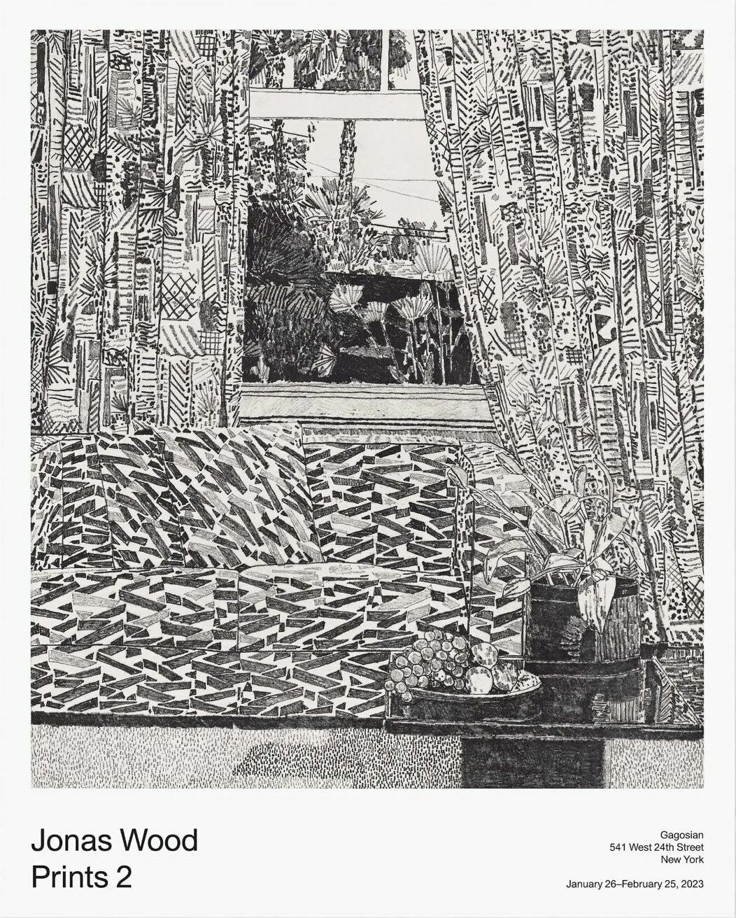 Original Jonas Wood Exhibition Poster   Black And White Interior   Stunning Original Print Of An Etching