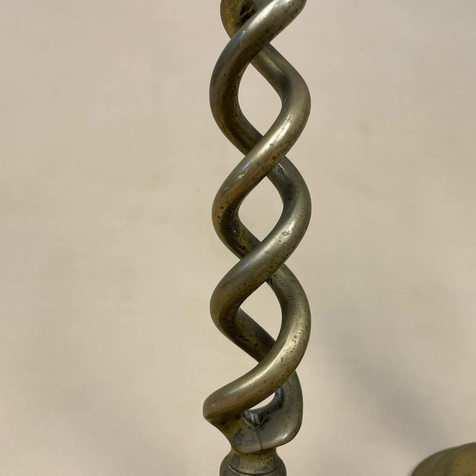 Antique Matching Pair Of Twisted Gold Solid Brass Metal Candlestick Candle Stick Heavy Vintage Column Taper Dinner Candlesticks Twist photo vintage