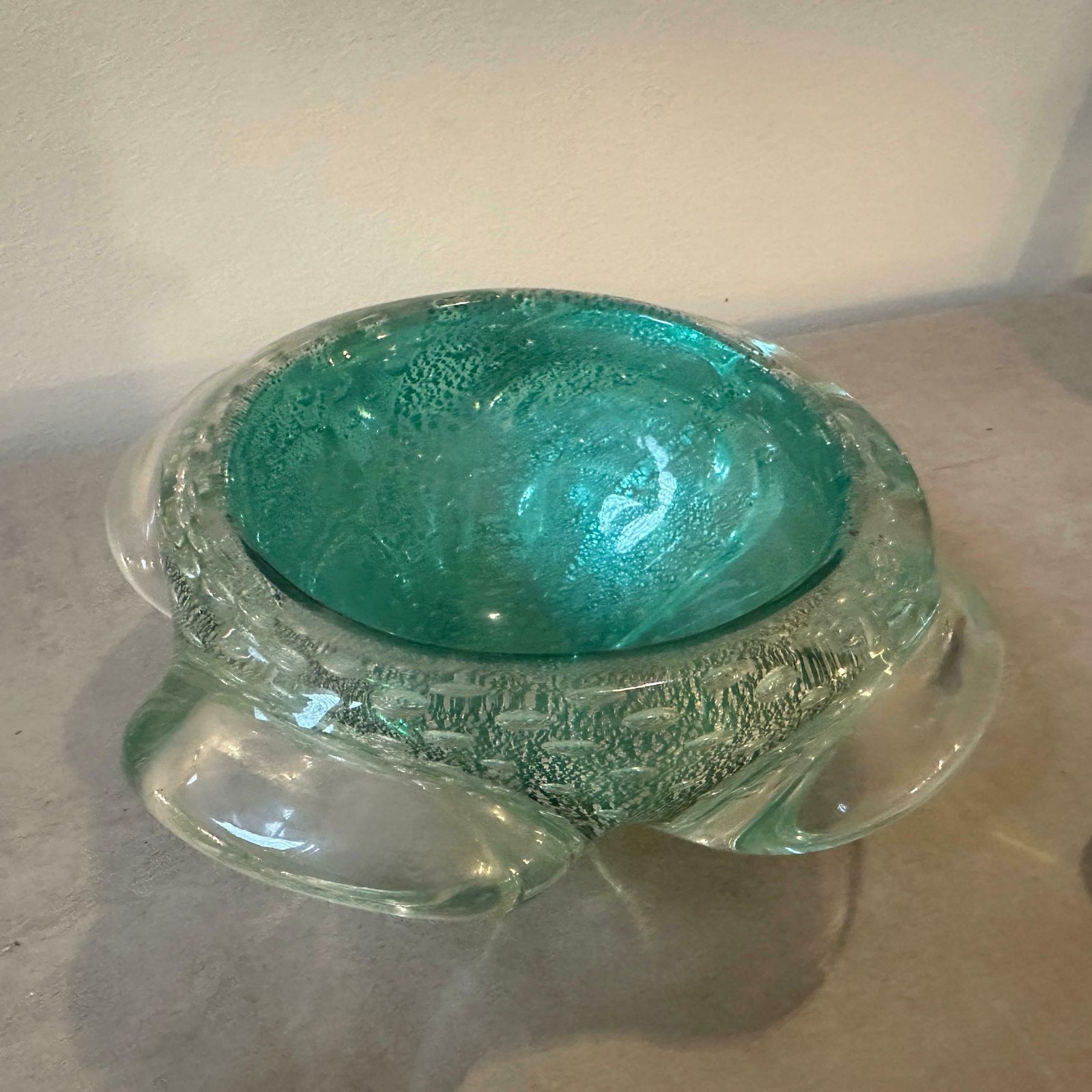 1960s Barovier Style Green And Gold Bullicante Murano Glass Ashtray And Pestle photo 549.0