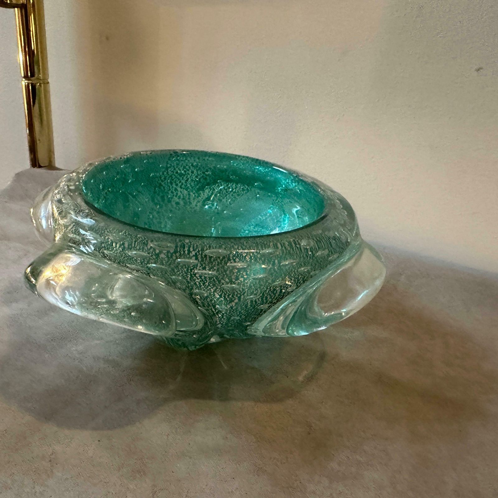 photo furniture 1960s Barovier Style Green And Gold Bullicante Murano Glass Ashtray And Pestle