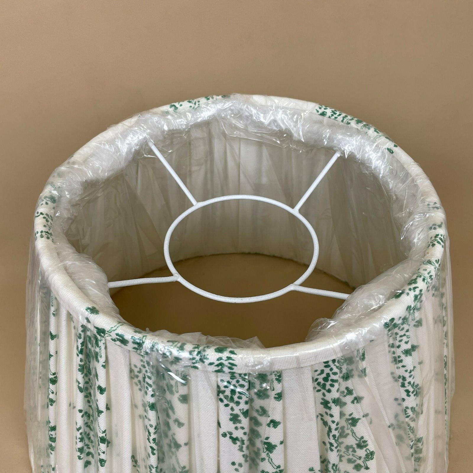 New Lampshade Hand Block Print 16" White Green Floral Pattern Pleated Fabric Structured Empire Table Ceiling Lamp Shade photo Lighting