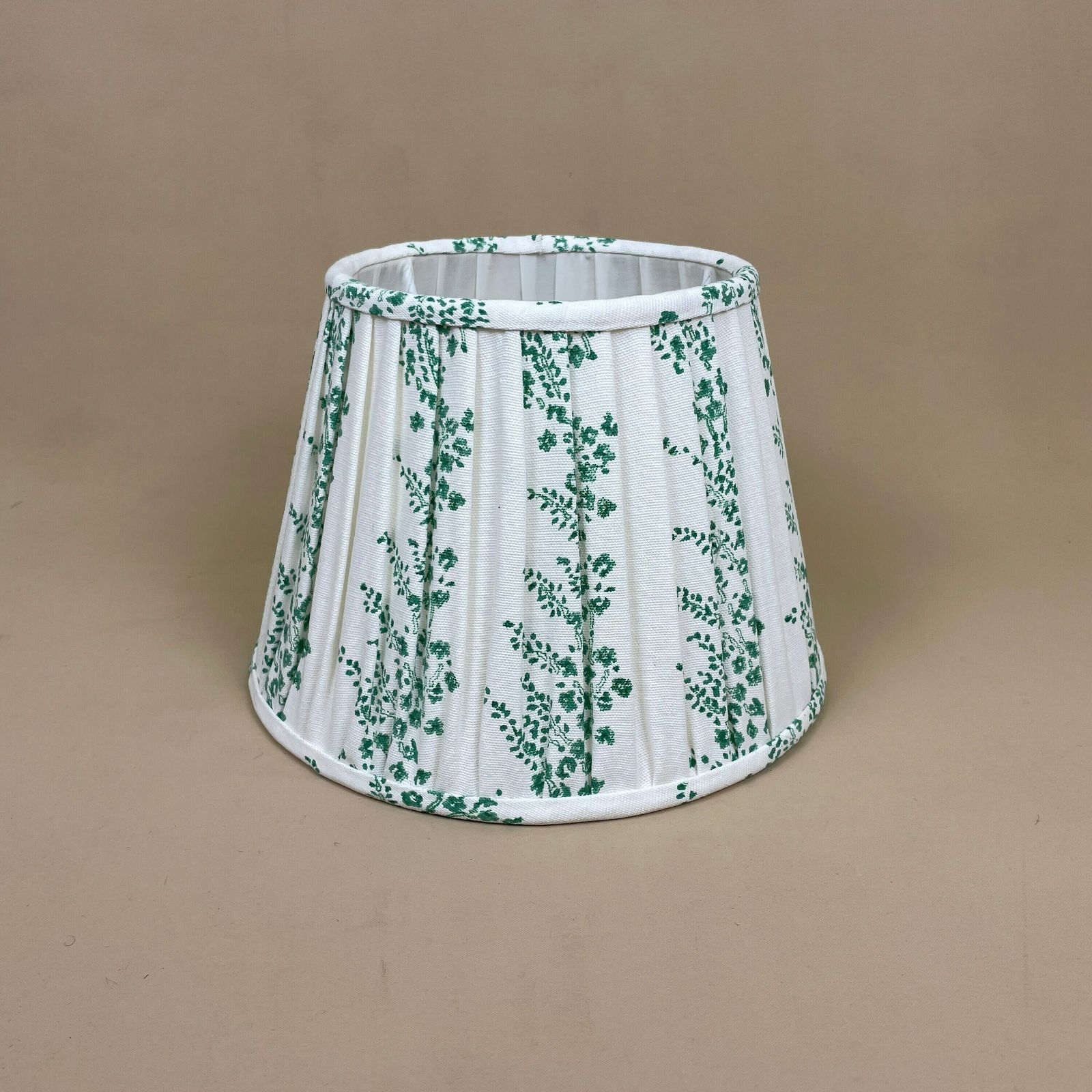 New Lampshade Hand Block Print 10" White Green Floral Pattern Pleated Fabric Structured Empire Table Ceiling Lamp Shade photo vintage