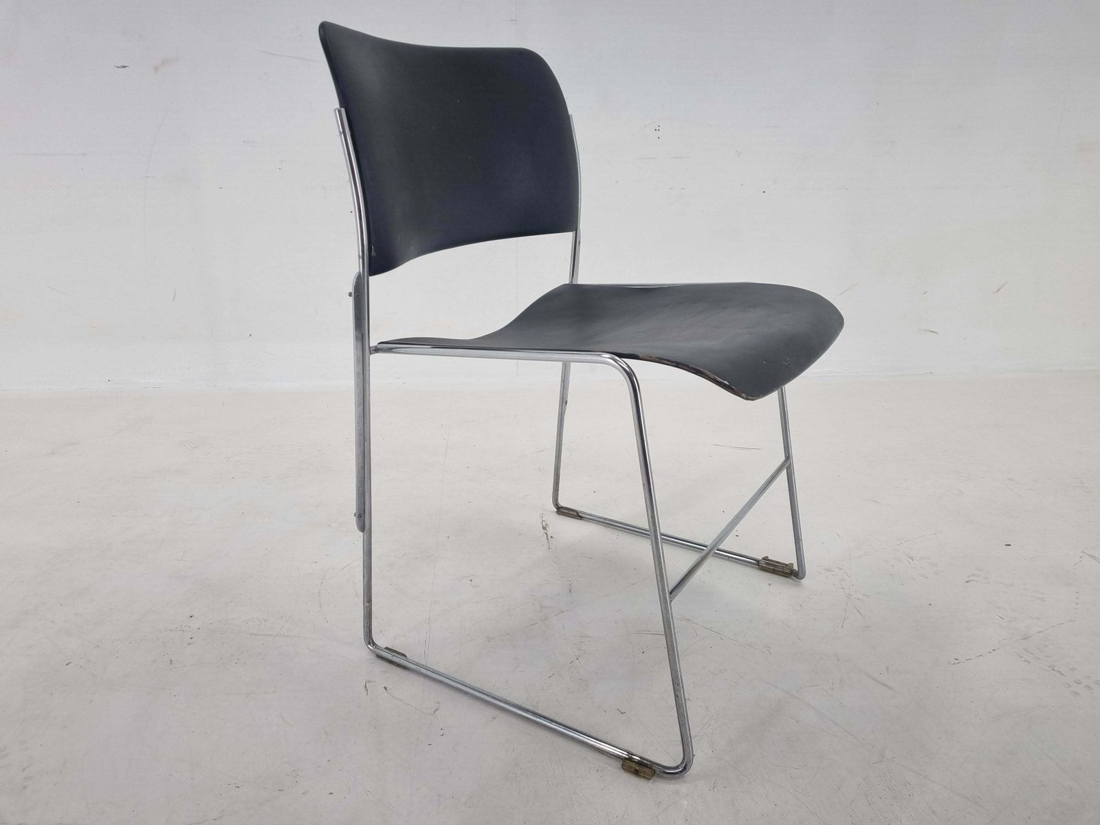 Midcentury David Rowland 40/4 Black And Chrome Side Chair, 1970 photo Furniture