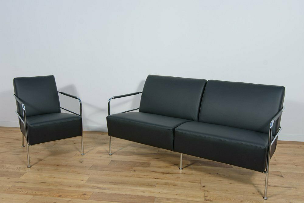 Swedish Leather Sofa And Armchair By Gunilla Allard For Lammhults, 1990s, Set Of 2