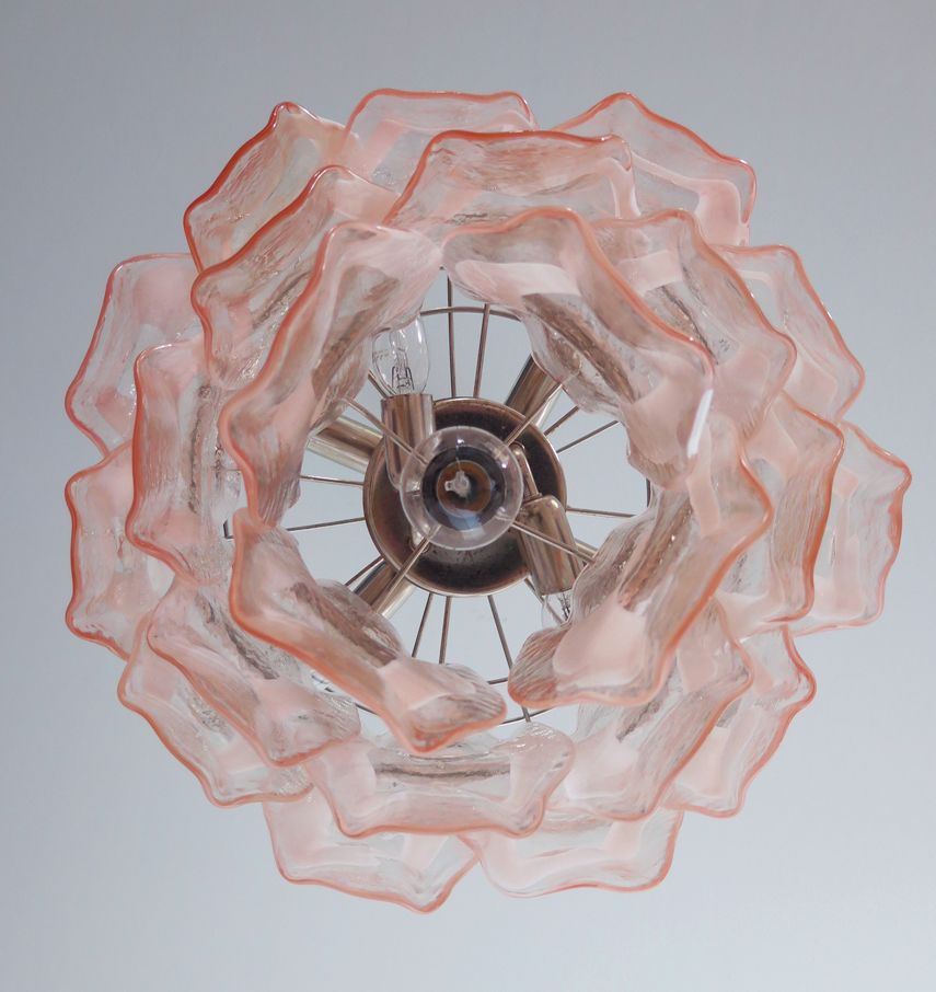 1970’s Vintage Italian Murano Chandelier Lamp In Vistosi Style 23 Pink Glasses photo 600.0