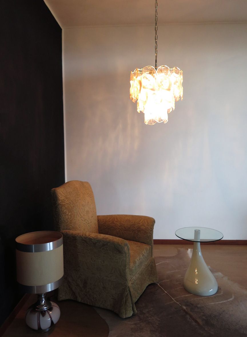 600.0 1970’s Vintage Italian Murano Chandelier Lamp In Vistosi Style 23 Pink Glasses photo