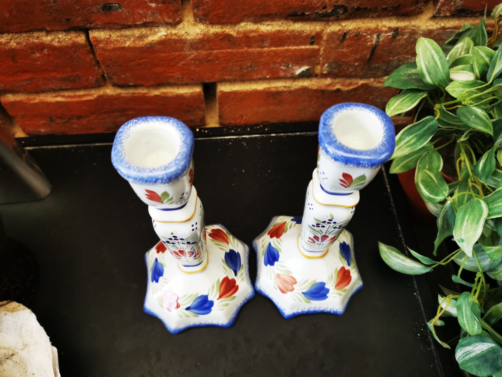 Vintage Quimper Candlesticks, Handpainted Mistral Blue Man And Woman Candlesticks By Quimper photo Home Decor
