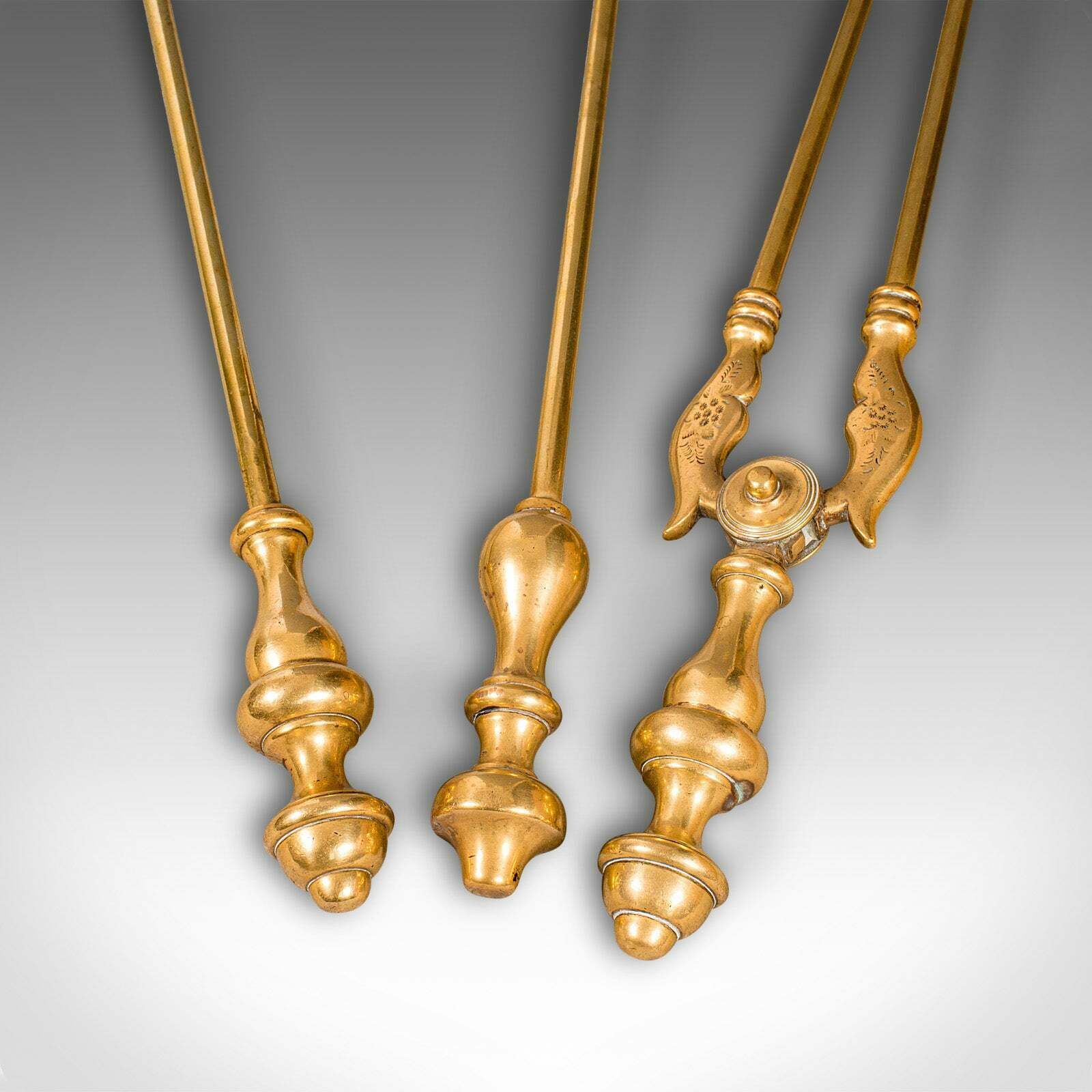 photo furniture Antique Companion Set, Fireside Tools, English, Brass, Shovel, Tongs, Victorian