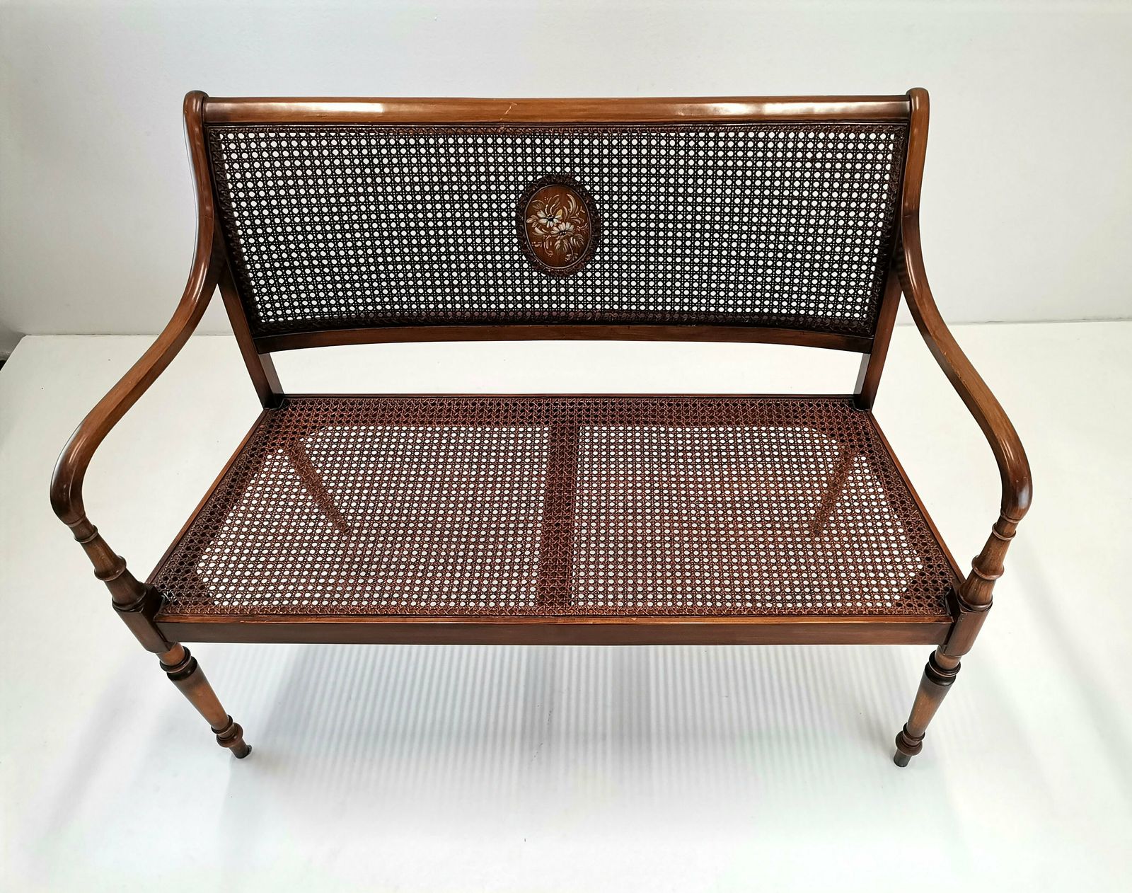 Vintage Bentwood Bench With Cane Seating / Mid Century Bench With Armrests / 1960s 1970s Regency Style Two Seater Sofa photo Furniture