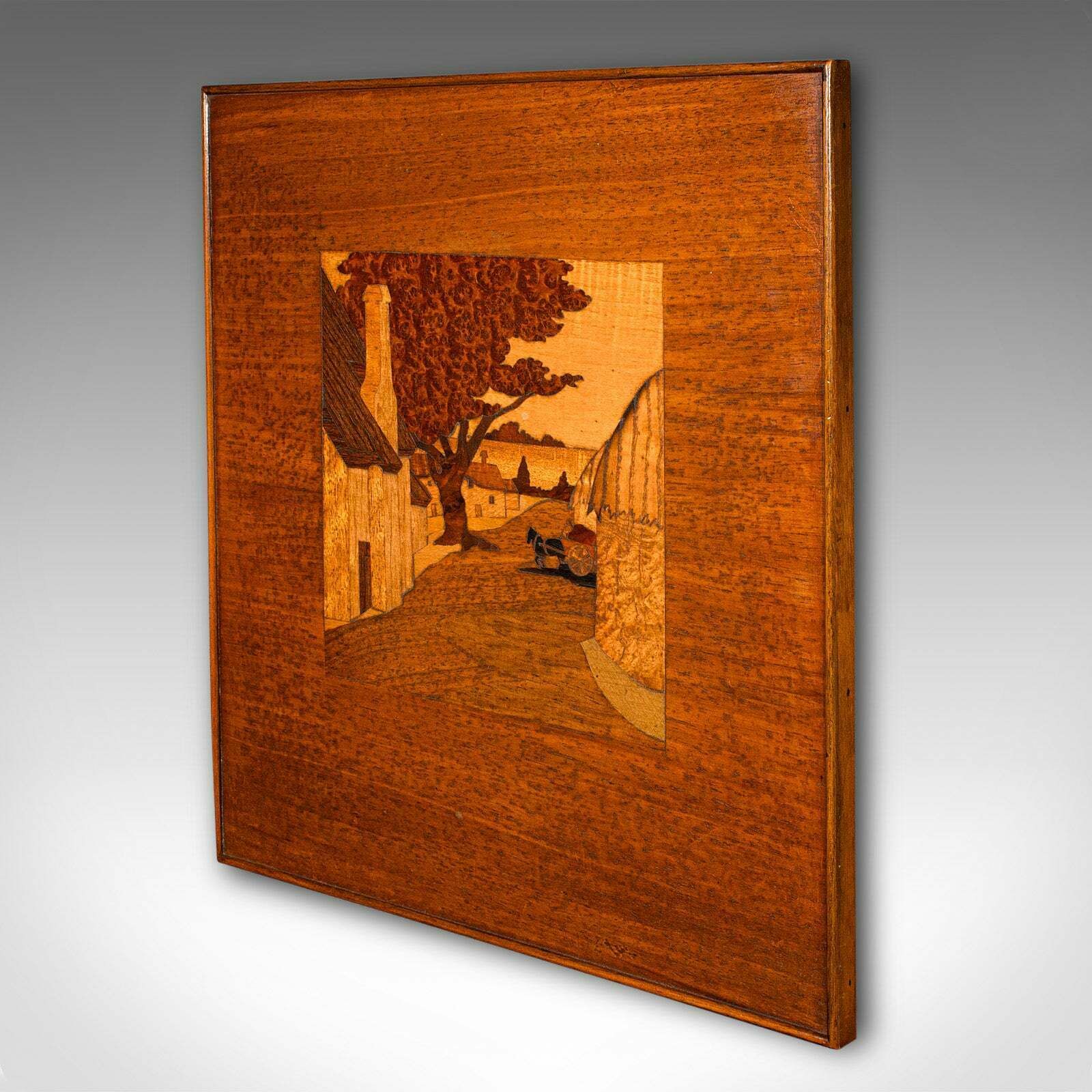 Antique Landscape Panel, English, Marquetry, Farmyard Scene, Edwardian, C.1910 photo for sale