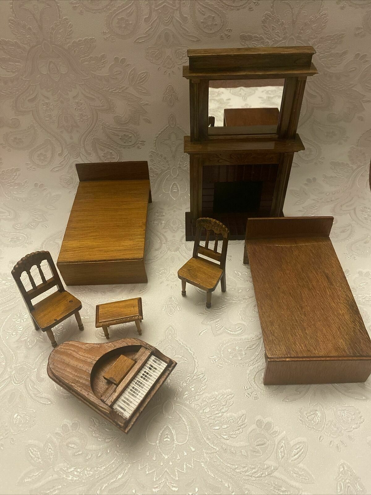 R.O.C. Taiwan Dolls House Furnitures Job Lot Fireplace Beds Piano Chairs #3