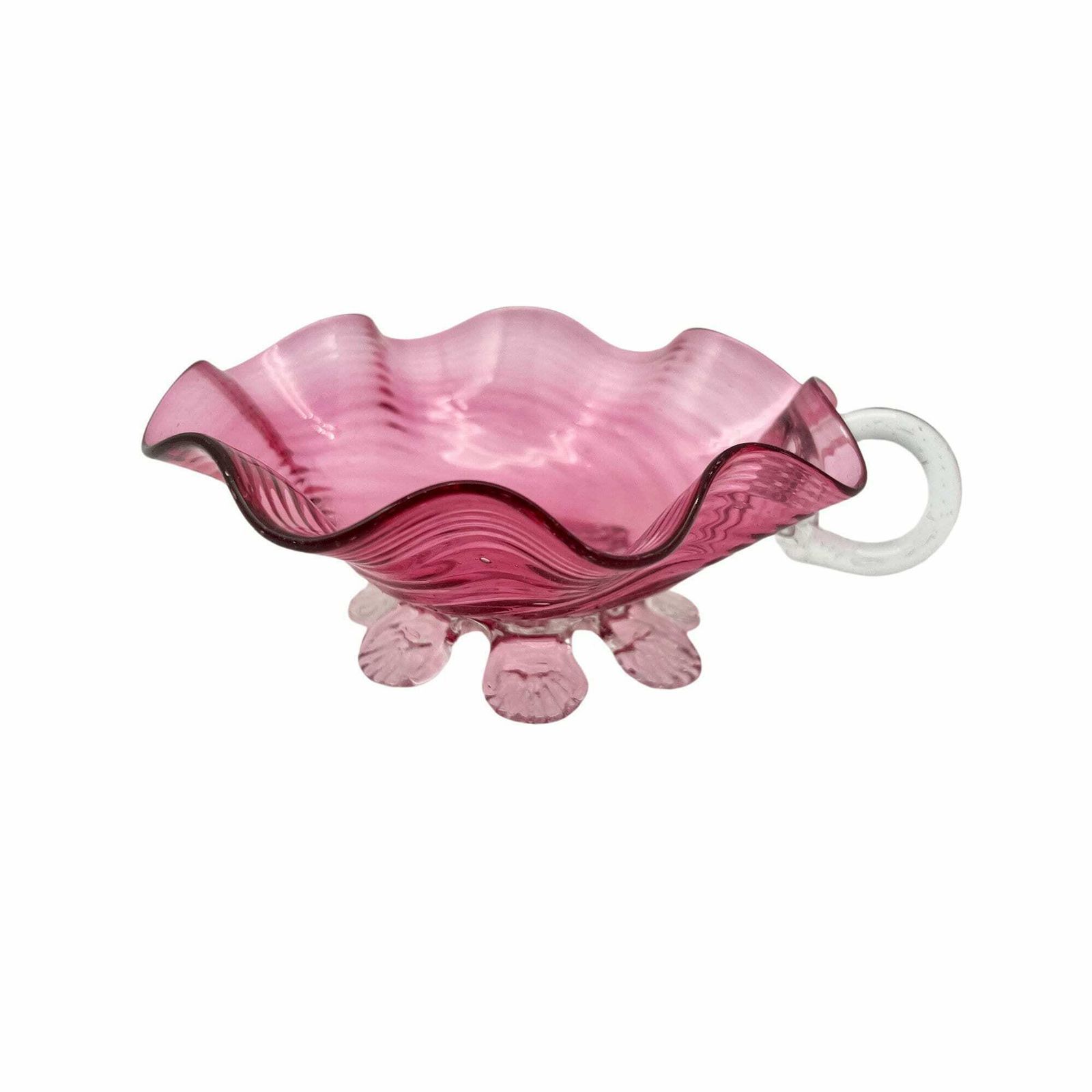 Vintage Cranberry Glass Dish With Handle   Home Decor