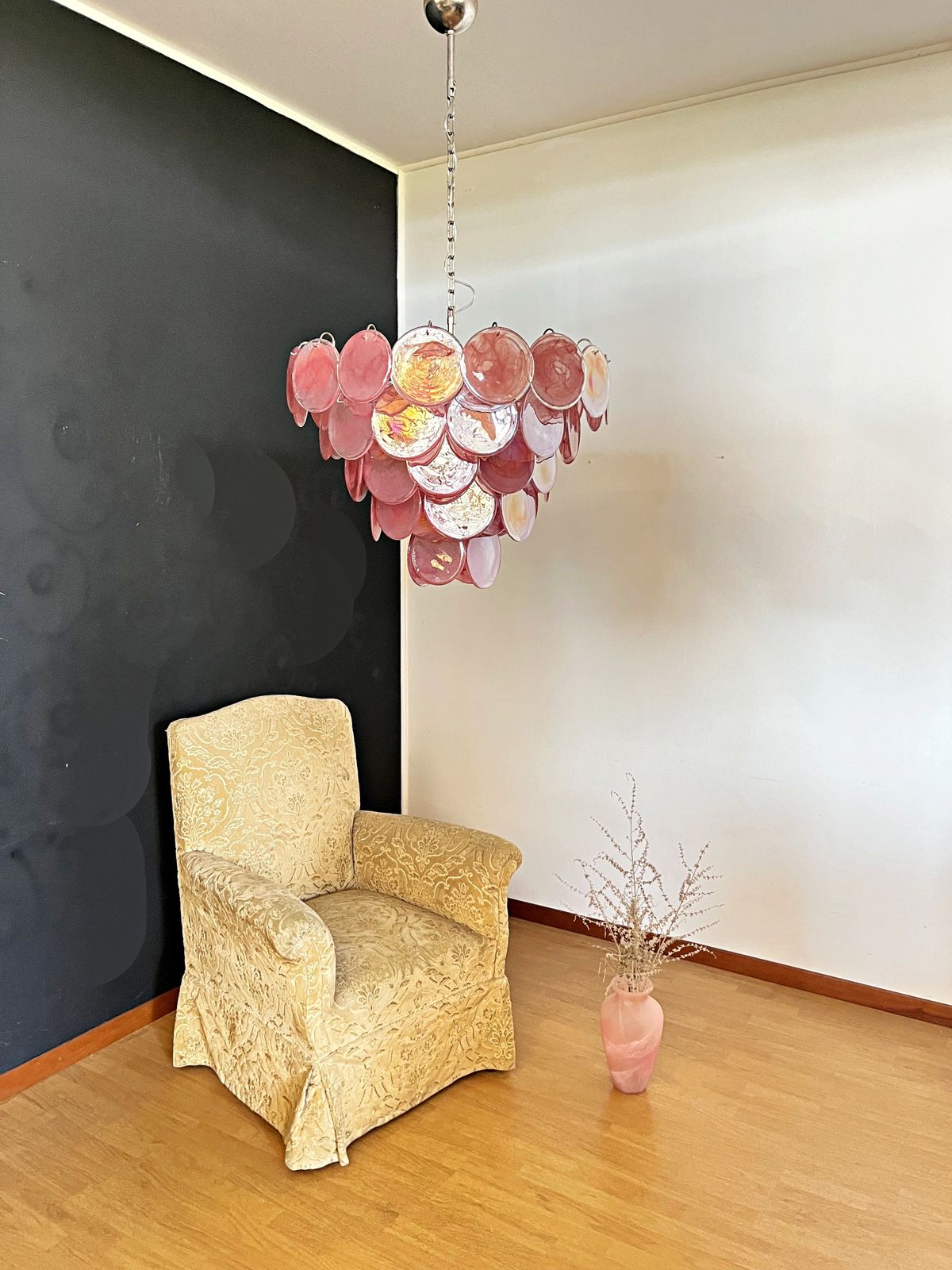 High Quality Murano Chandelier Space Age   57 Pink Albaster Iridescent Glasses photo Lighting