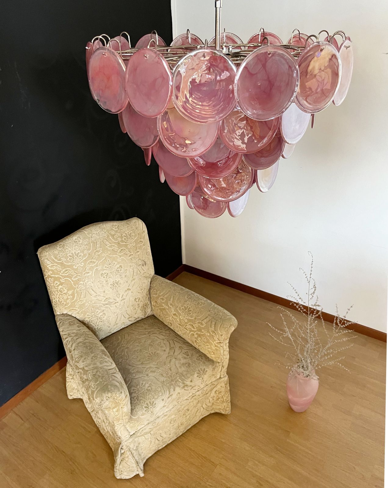 High Quality Murano Chandelier Space Age   57 Pink Albaster Iridescent Glasses photo 1070.0