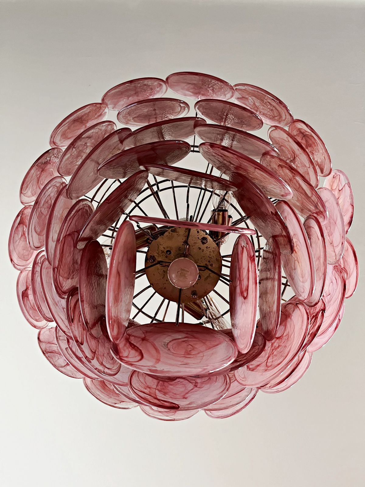 High Quality Murano Chandelier Space Age   57 Pink Albaster Iridescent Glasses photo vintage