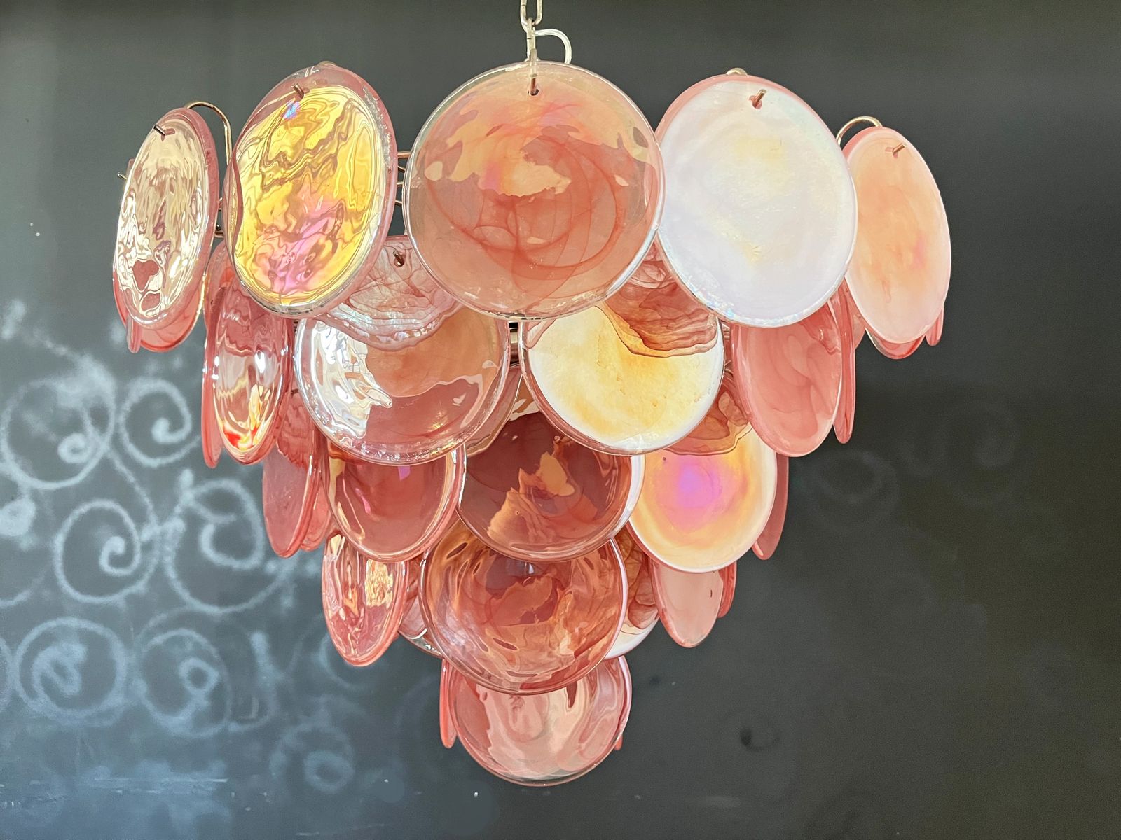 1070.0 High Quality Murano Chandelier Space Age   57 Pink Albaster Iridescent Glasses photo