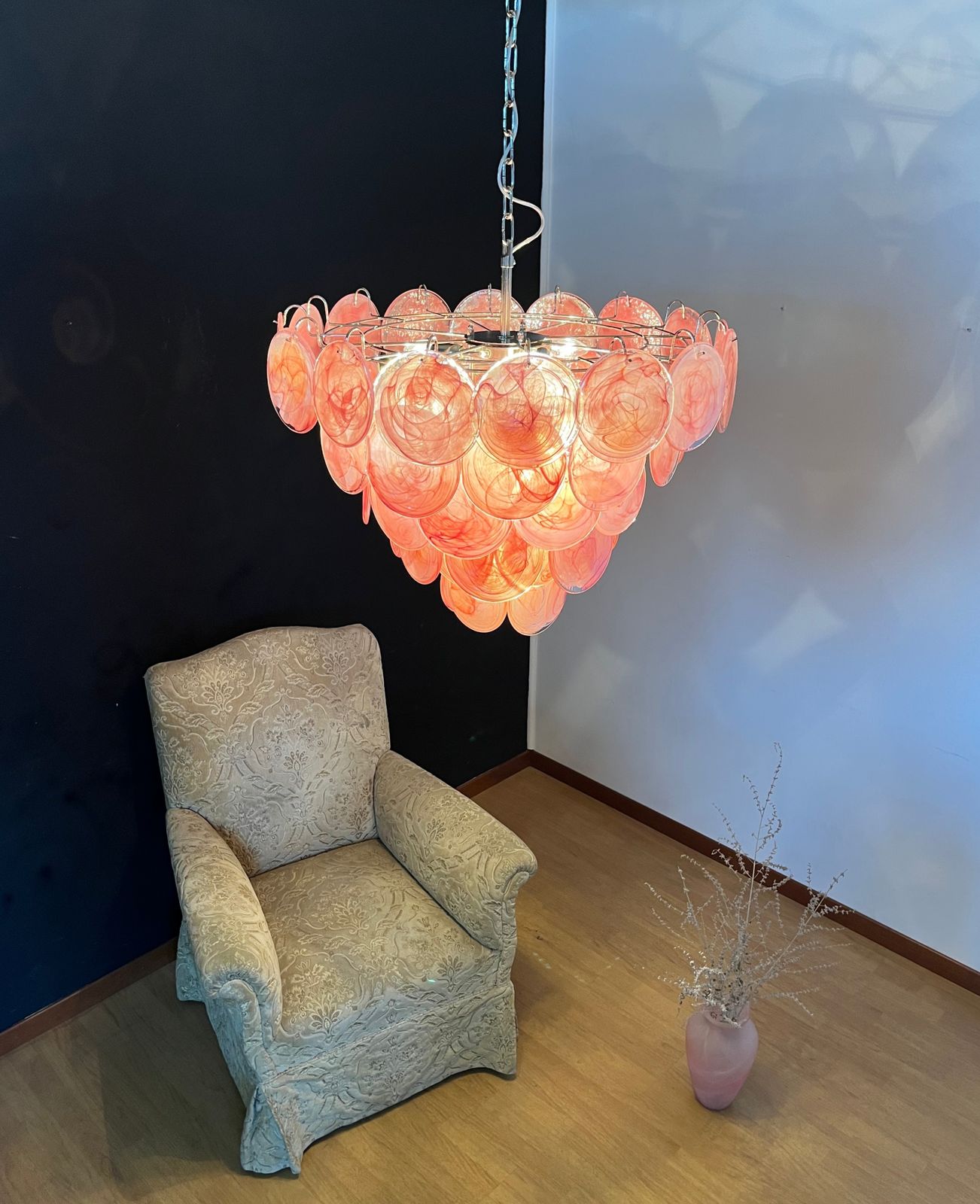 photo buy High Quality Murano Chandelier Space Age   57 Pink Albaster Iridescent Glasses