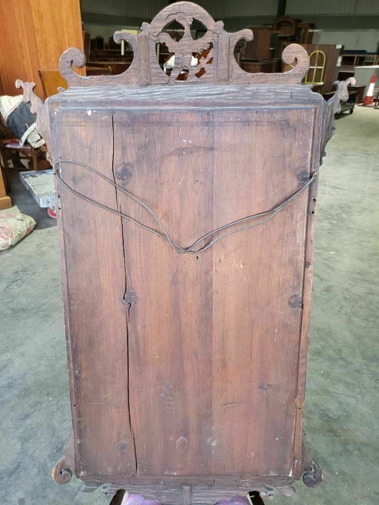 Antique Georgian Mahogany 18thc Chippendale Style Wall Mirror Bird Motif photo vinterior