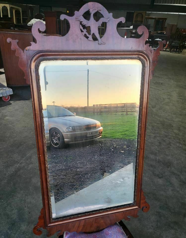 Antique Georgian Mahogany 18thc Chippendale Style Wall Mirror Bird Motif photo vintage