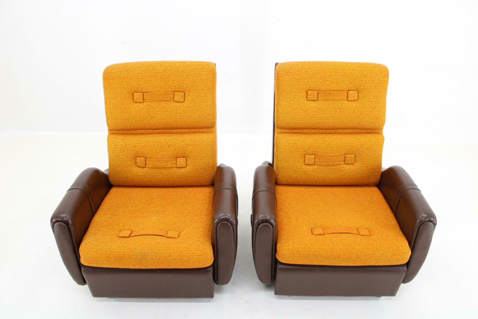 1970's Pair Of Leatherette And Fabric Armchairs, Czechoslovakia photo 1001.0