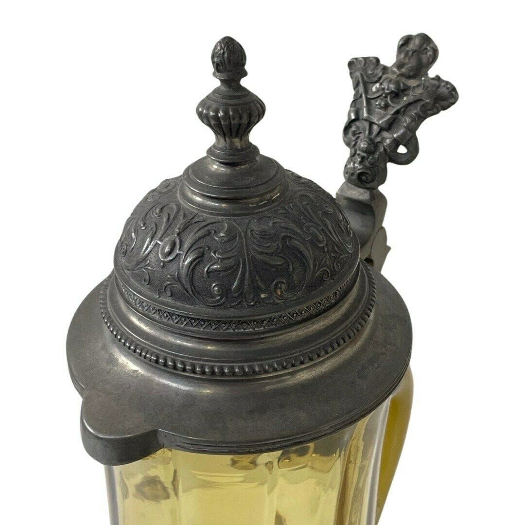 Gebruder Thanhausen Munchen / Theresienthaler Cristallglasfabrik   Antique Stein / Jug / Pitcher Including 4 Glasses   Pewter Lid   German photo Home Decor