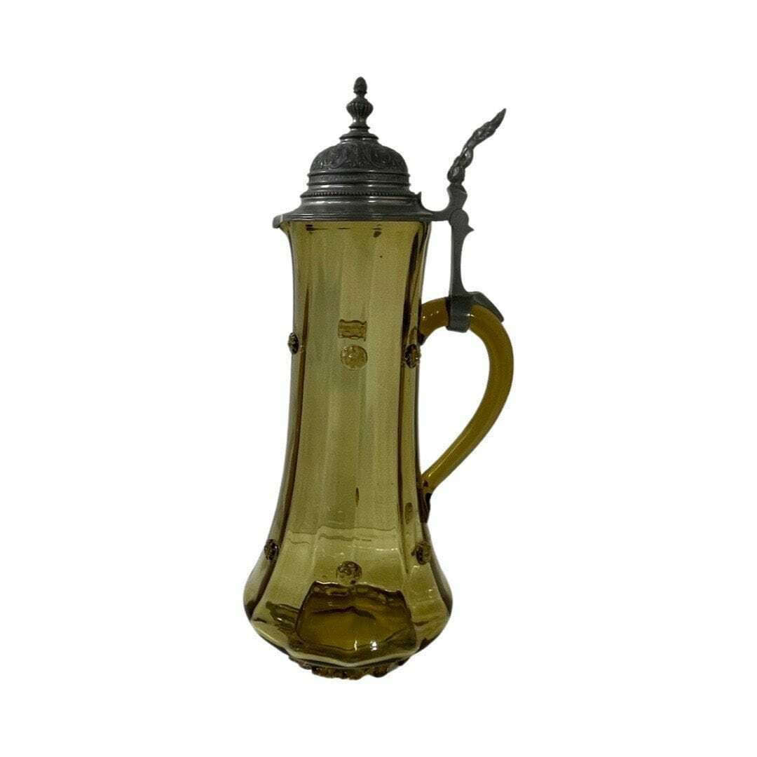 photo furniture Gebruder Thanhausen Munchen / Theresienthaler Cristallglasfabrik   Antique Stein / Jug / Pitcher Including 4 Glasses   Pewter Lid   German
