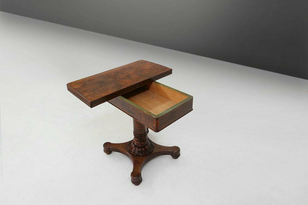Victorian Burl Wood Folding Card Table, 19th Century photo Furniture