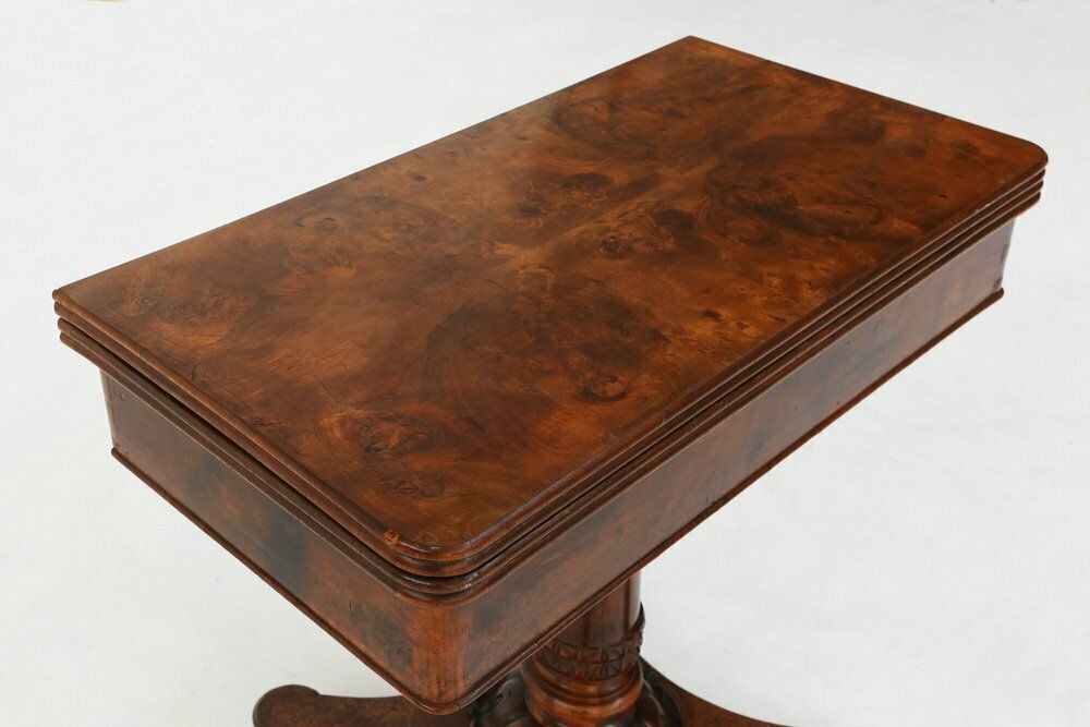 photo furniture Victorian Burl Wood Folding Card Table, 19th Century