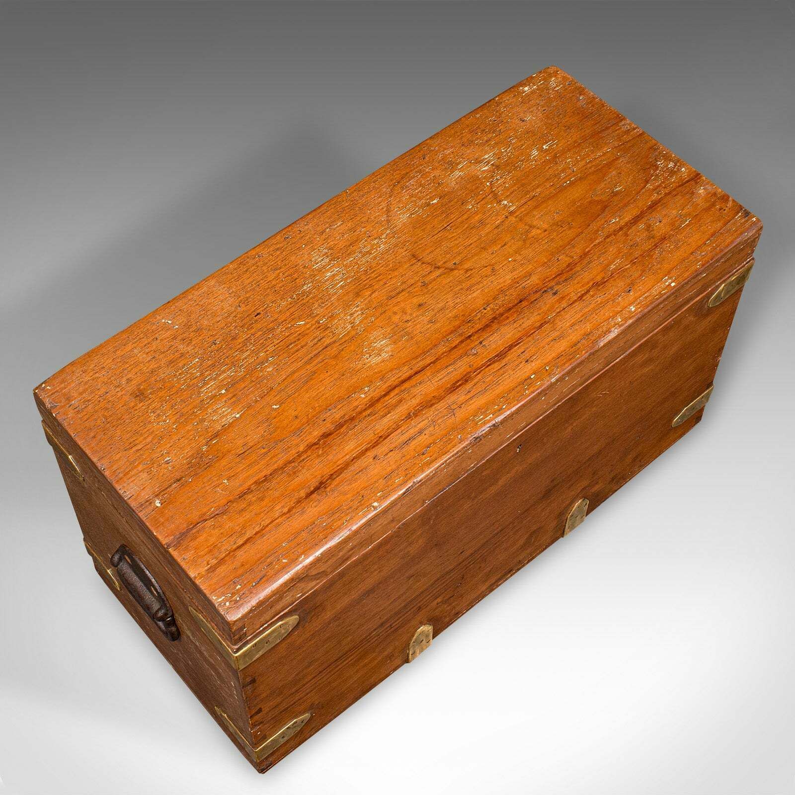 Antique Workman's Tool Chest, English, Teak, Brass, Craftsman's Trunk, Victorian photo vintage