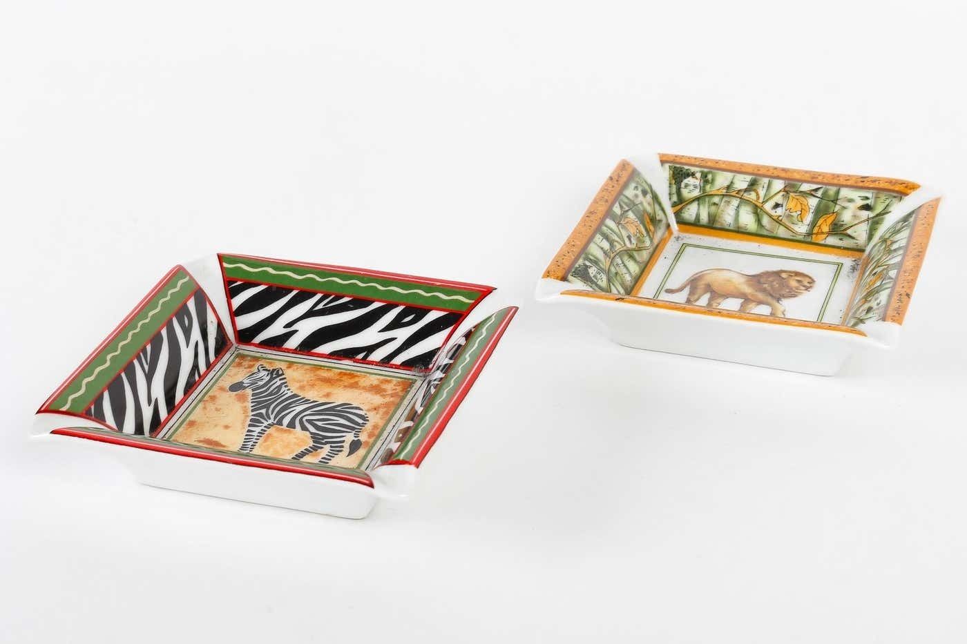 2 Ashtrays With Animal Motifs, Painted Porcelain. photo furniture