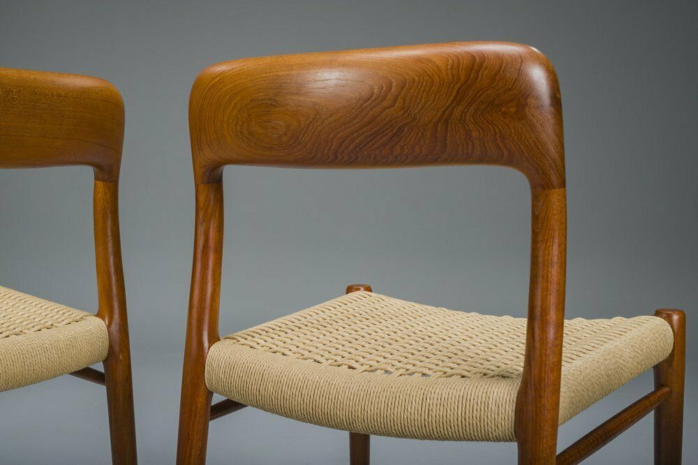 Danish Teak Mod. 77 Paper Cord Dining Chairs By Niels O. Møller For Jl Møllers, 1959, 5 . Set photo vinterior