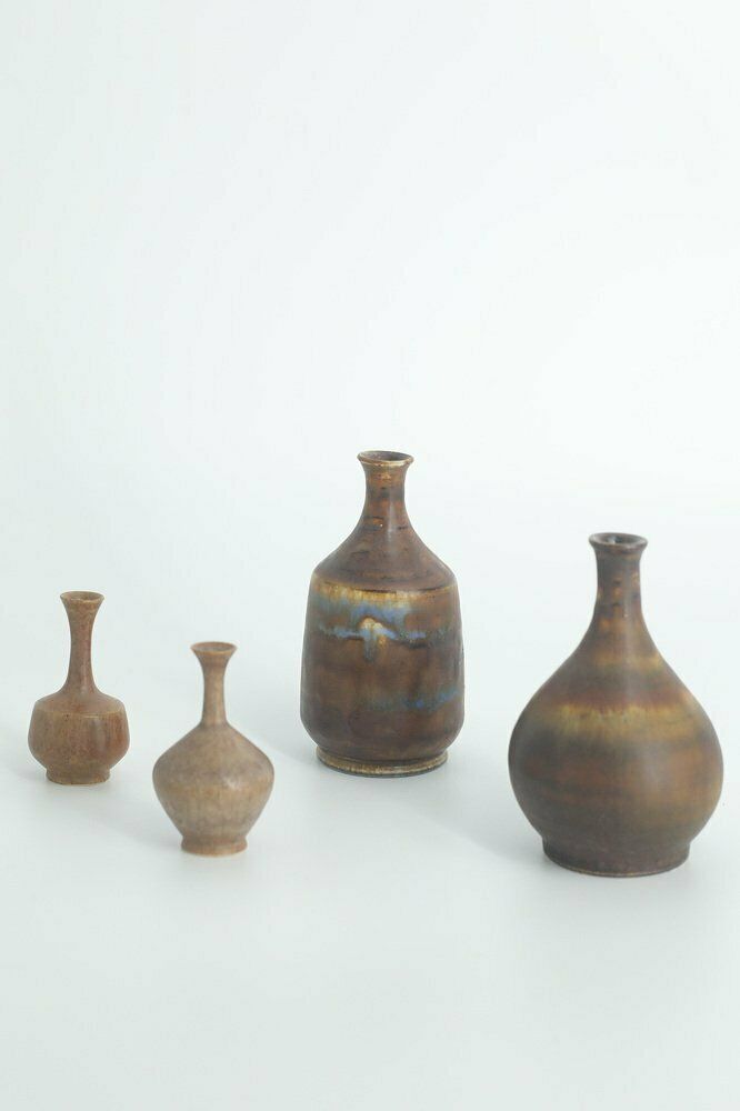 Small Mid Century Scandinavian Modern Brown Stoneware Vases By Gunnar Borg For Höganäs Ceramics, 1960s, Set Of 4 photo buy