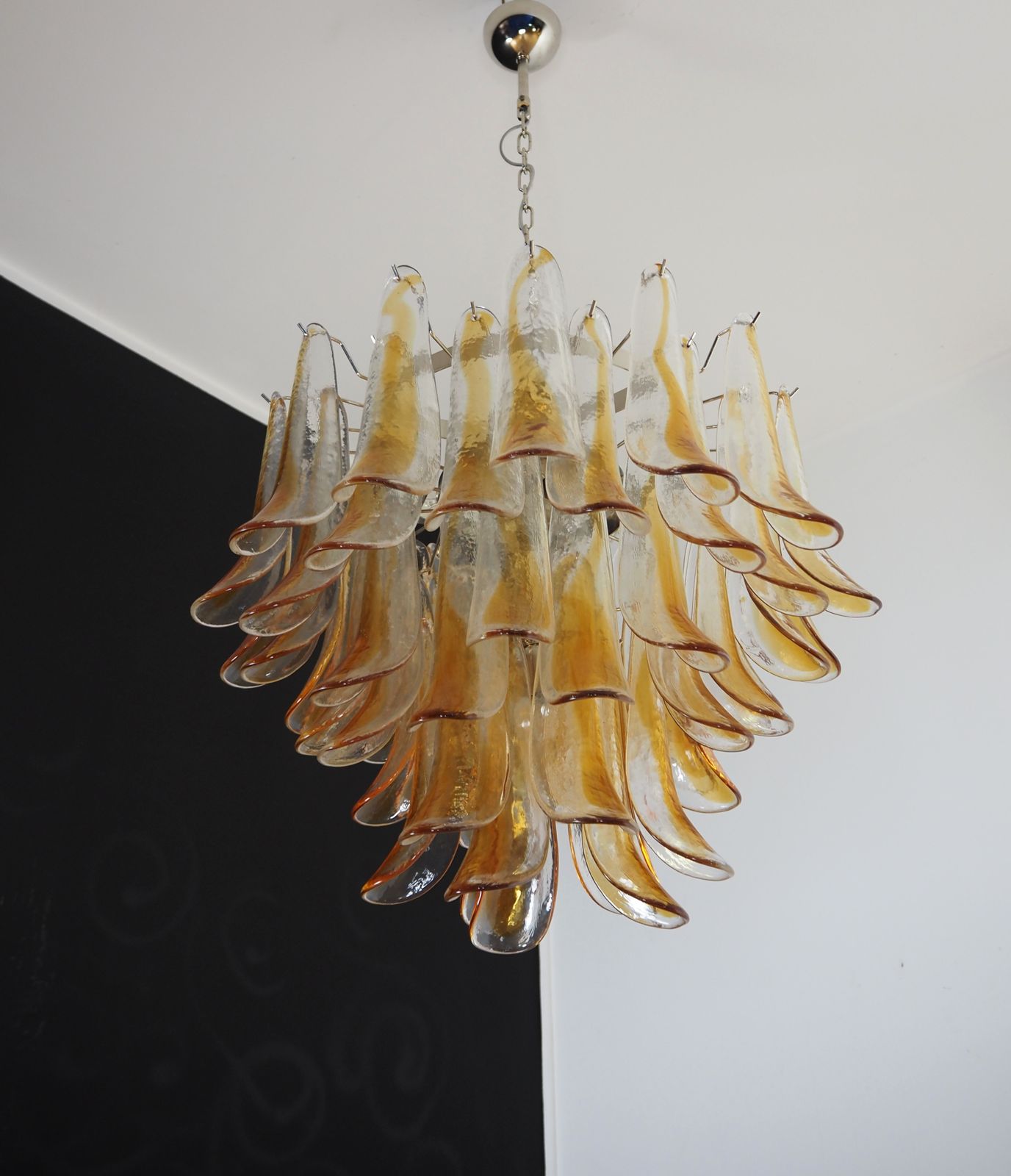 Italian Vintage Murano Chandelier   Mazzega   53 Amber Glass Petals photo 1380.0