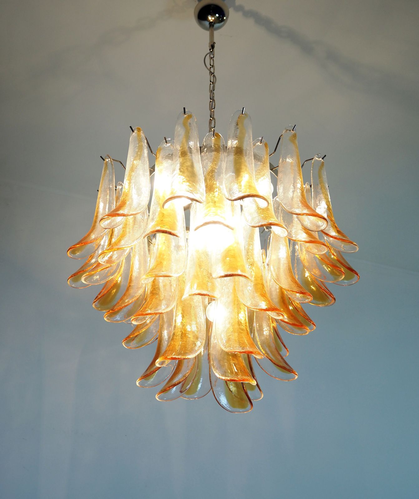 1380.0 Italian Vintage Murano Chandelier   Mazzega   53 Amber Glass Petals photo