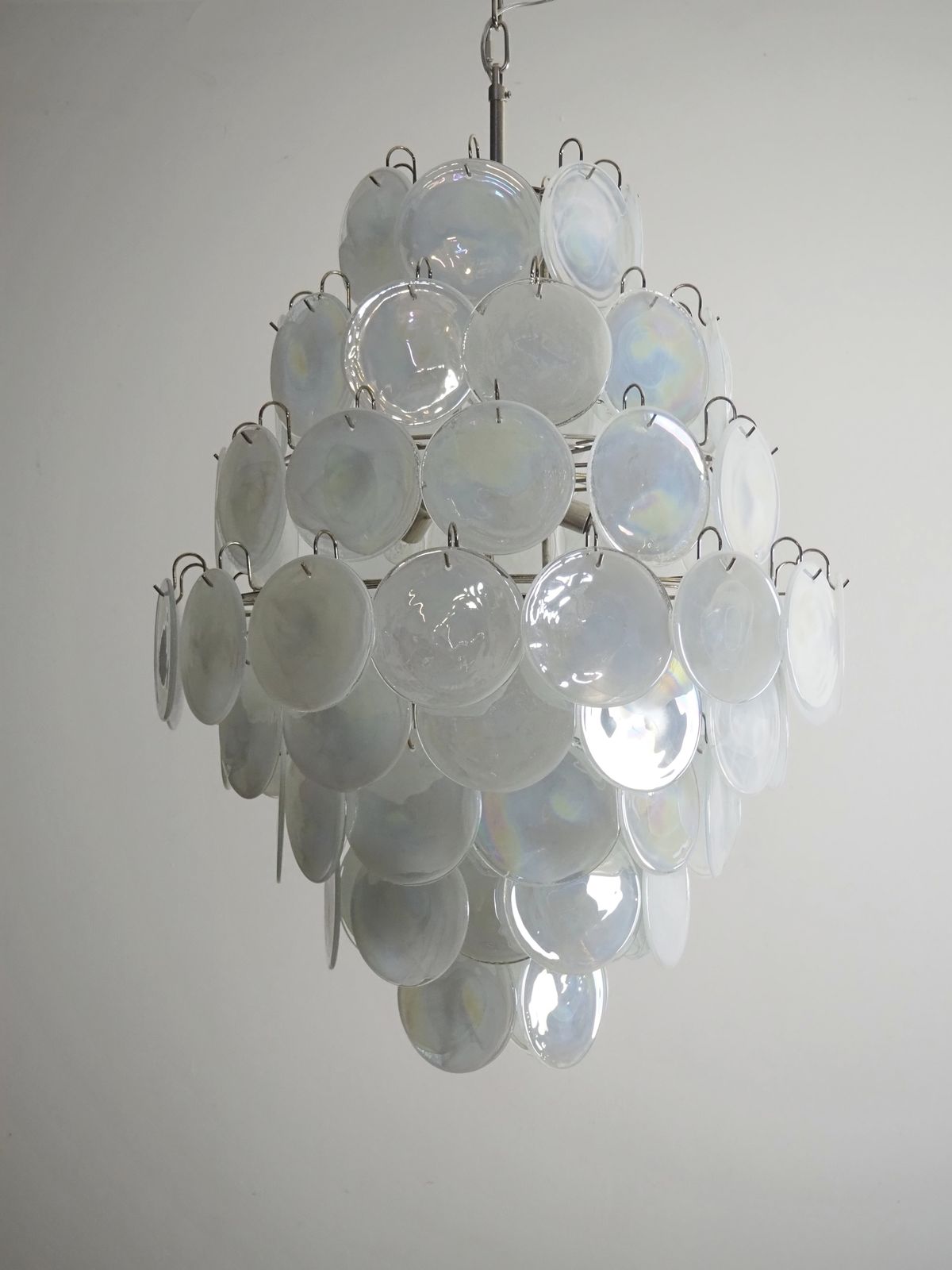 Huge Vintage Italian Murano Chandelier   87 White Alabaster Disks photo vintage